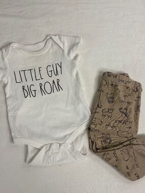 Rae Dunn Baby by Magenta Outfit Little Guy Big Roar 2 Piece set Size 3-6 M